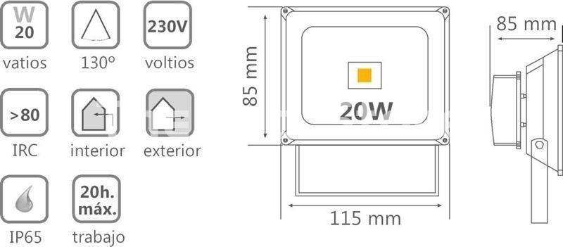 Foco de Led Exterior 20w IP 65 - Imagen 2